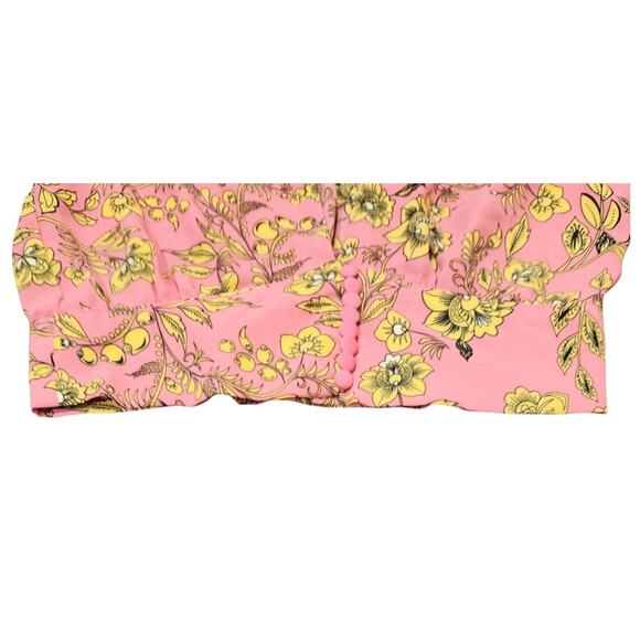 Signature8 Crop Top Blouse Balloon Sleeves Plunge Neck Pink Floral Button Small - Picture 4 of 12